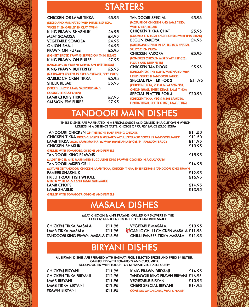 Monsoons indian restaurant menu
